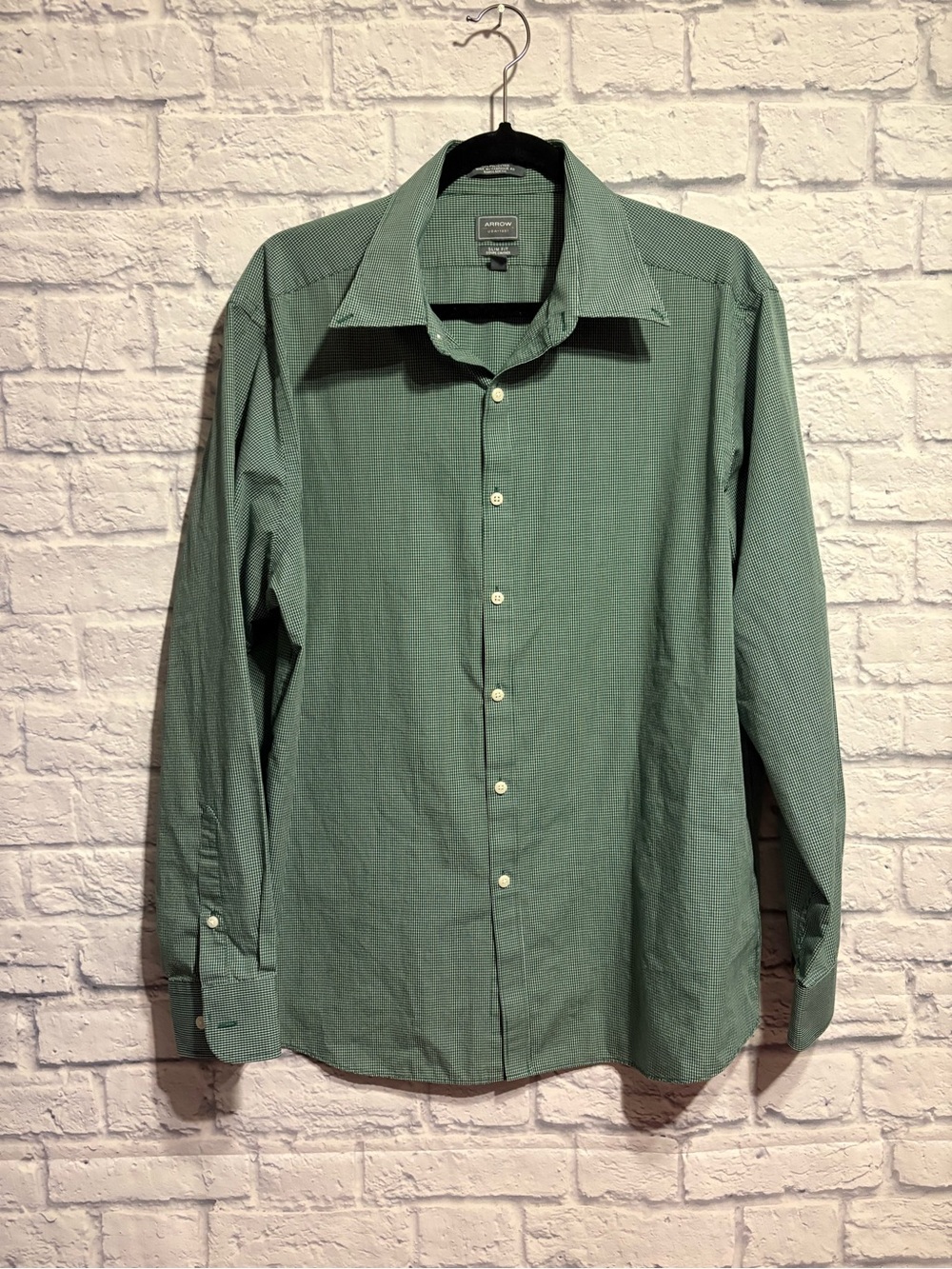 Arrow Men's Green Button-Up Dress Slim Fit Shirt 17 1/2, 34/35